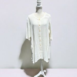 🌻Cheyenne Crepe Ivory Lagenlook Minimalist Linen Short Sleeve Tunic Size S/M